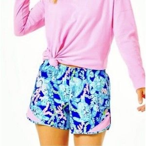 Lilly Pulitzer Luxletic Ocean Trail Shorts Corsica Blue / Turtle Villa - Sz XXS
